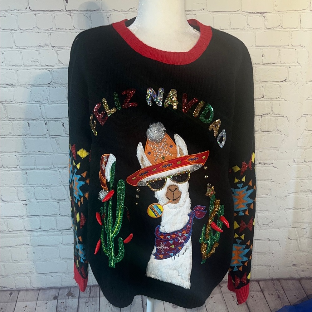 Holiday Time Black Festive Llama Sweater